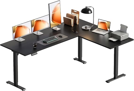 OffiGo 63 Inch Reversible L Shaped Electric Standing Desk, Black