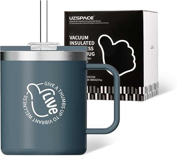 UZSPACE Thermal Mug with Handle 316 Stainless Steel, 500ml Slate Blue