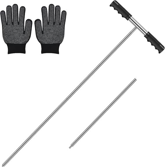 Stainless Steel Soil Probe Rod, 32-48 Inch Hight Adjustable Ground Rod Tool with T Handle, Portable Ground Probe Rod for Locating Septic Tanks Underground Pipes