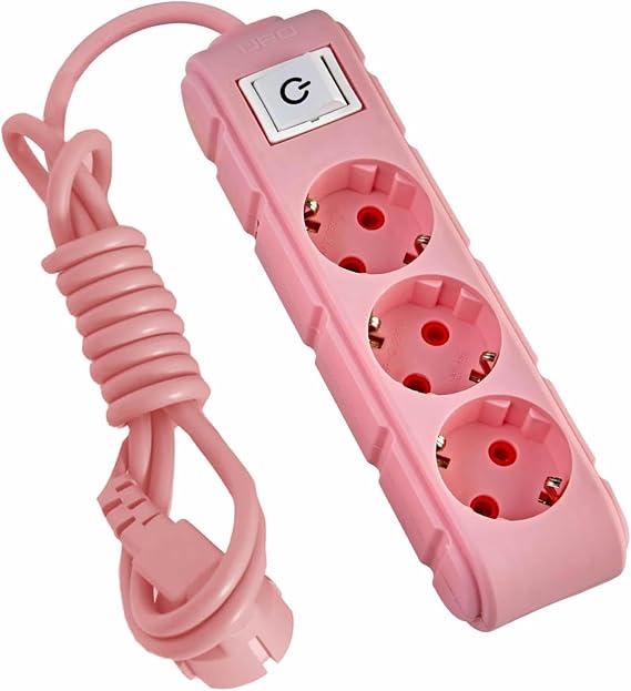 UFO 3lü Anahtarlı Grup Priz 3 metre 16A 250V, Üçlü Topraklı Uzatma Kablosu 3 metre Pembe Renk