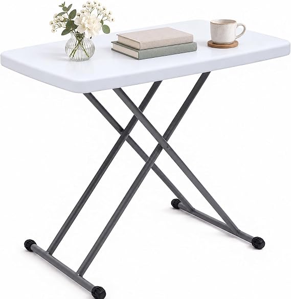 Adjustable Folding Table, 30" 20" Portable Height Adjustable Table with Foldable Design, Lightweight Camping Table for Outdoor, Indoor, RV, Picnic, Home Office & Bedside Use, White Granite