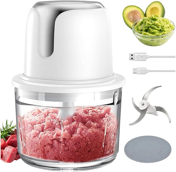 Cordless Food Processor & Meat Grinder, 5-Cup Electric Chopper, USB-C Rechargeable Battery Powered, Portable Wireless Mini Processor for Apartment, RV, Travel, Camping (Silver)