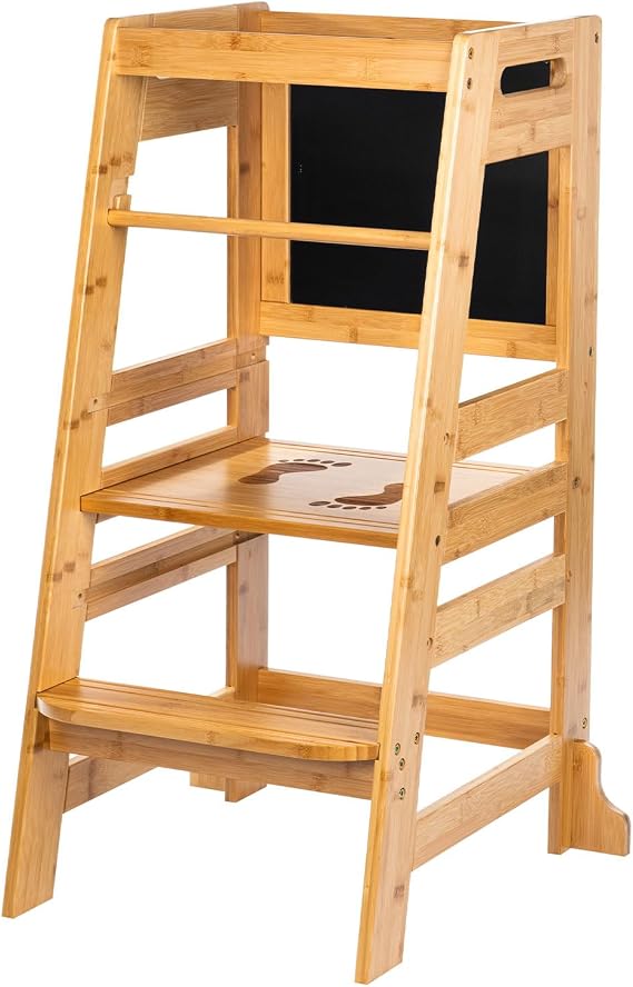 Toddler Tower, Adjustable Bamboo Kitchen Step Stool with Drawing Board