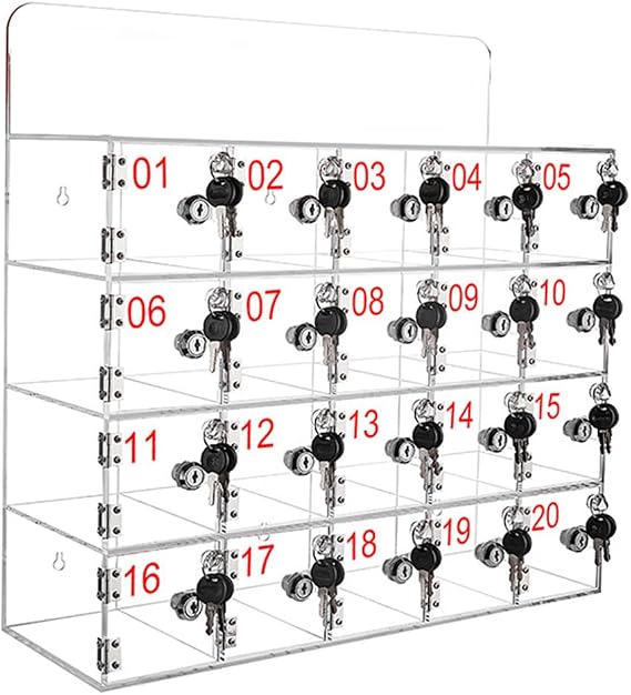 Cell Phone Jail, Acrylic Cell Phone Lock Box, Wall-Mounted Cell Phones Storage Cabinet, 20 Slots Clear Cell Phone Lockers for Office School Gym,Small Grid