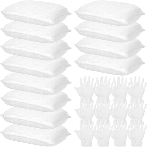 24 Pcs Wood Staining Kit Include Stain Applicator Pads and Disposable Nitrile Gloves, 12 Microfiber Sponge Pads Lint Free with 12 Rubber Gloves for Wood and Oil Based Finishes Dyeing Cleaning, White