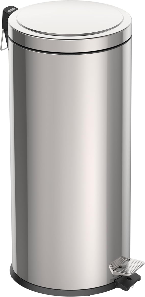 Tramontina 30L Pedal Bin Stainless Steel Kitchen Waste Bin with Lid, Removable Inner Bucket, 29.5 cm Diameter x 65.5 cm Height, 94538130
