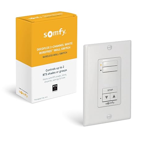 Somfy DecoFlex Wirefree RTS Wall Switch - 2 Channel - Pure White Tone - Control RTS Shades, Blinds, Curtains - Battery Pre-Installed, Button Labels, Mount Included - #1811068