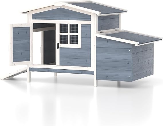 Rabbit Hutch, Outdoor Chicken Coop Bunny Cage with Tray & Nesting Box Wooden Chicken Hen House with Water-Resistant Roof & Ramp Guinea Pig Hutch Indoor Outdoor Poultry Cage for Small Animal