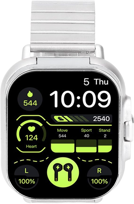 Garsent 2 in 1 Smart Watch with Earbuds, 2.01 Inch HD Touch Screen Smart Watches for Men, Fitness Tracker Sports Watch, Messages Notification, Find Mobile Phone (Silver Steel)