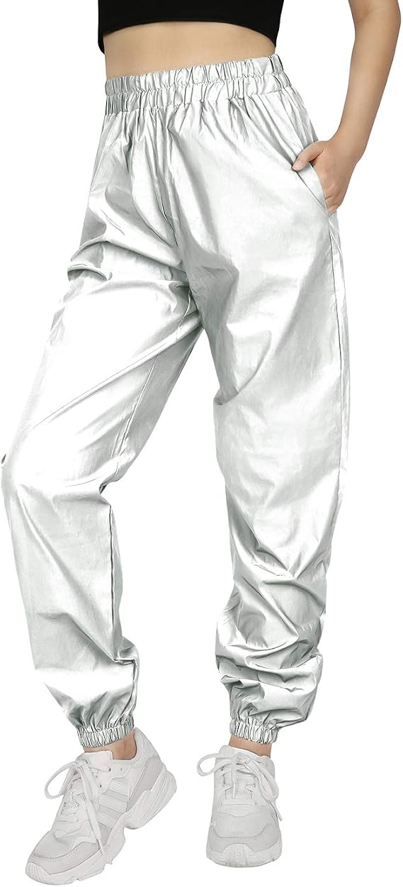 HDE Womens Reflective Joggers High Visibility Windbreaker Pant Rave Party