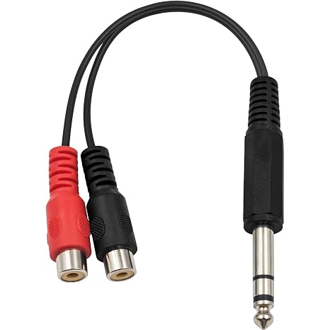 Poyiccot 6.35mm 1/4 inch TRS Stereo Jack Male to 2 RCA Female Plug Y Splitter Adapter Cable 20cm/8inch (635M-2RCAFM)