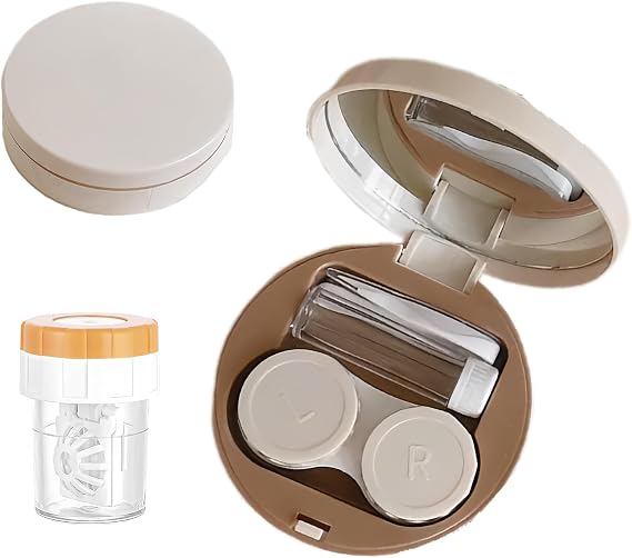 Contact Lens Case with Cleaner Washer,Contact Case with Mirror Tweezers Remover Tool Solution Bottle for Travel (White)