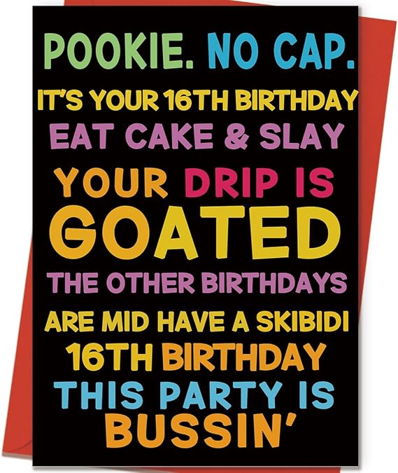 ICOOLYI Funny 16th Birthday Card for 16 Year Old Boys & Girls, Son, Daughter, Nephew or Niece | Sweet 16 Birthday Gifts & Party Decorations with Gen Z Slang Humor
