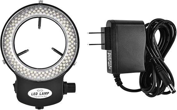 Microscope Camera Ring Lamp 144 LED Beads Light Source Brightness Adjustable Variable Control Shadowless Lighting(US Plug 110220V (White))