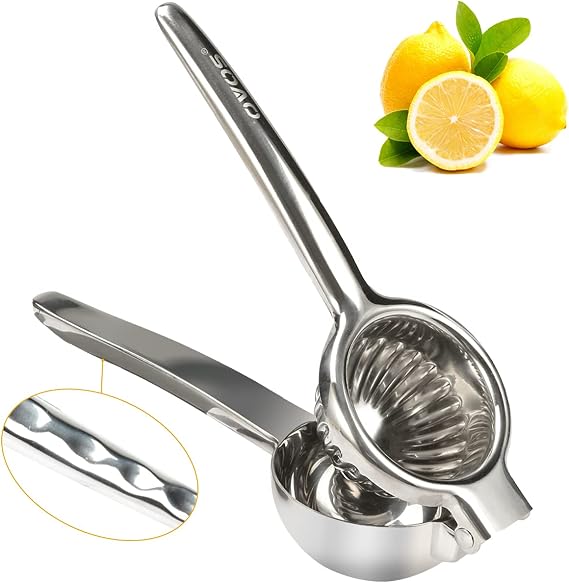 OVOS Lemon Squeezer Stainless Steel 304 Manual Citrus Juicer Premium Solid Heavy Duty Hand Press for Juicing Oranges, Pomegranate, Lemons & Limes (Ergonomic)