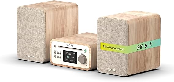 Pure Classic Stereo Mini micro hi fi system mini hifi system with CD player DAB& FM radio Bluetooth 5.3 USB AUX headphone jack 40W true stereo 2×20W woofers remote control – Cotton White Oak