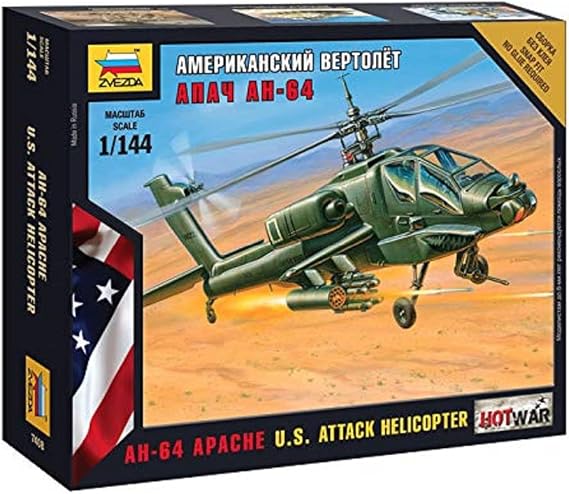 Zvezda Models AH-64 Apache Helicopter (1/144 Scale)