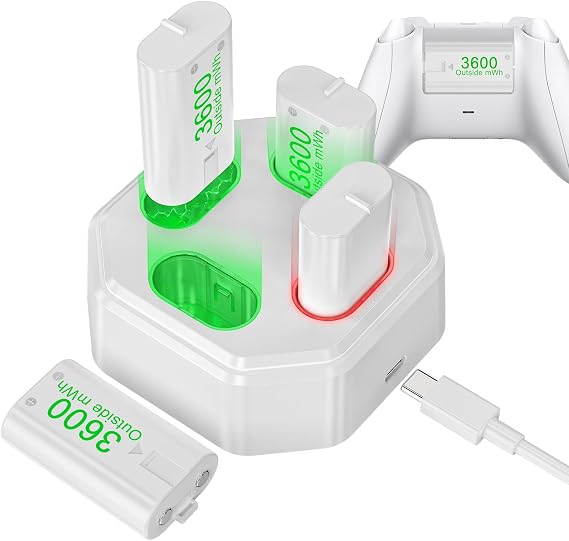 4 Pack Rechargeable Battery Pack Compatible with Xbox Series S/X,Charger Dock with 4 x 3600mWh NiMH Controller Battery Pack for Xbox One Wireless Controller