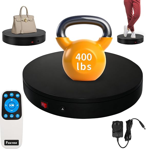 Remote-Controlled Motorized Turntable,Electric Rotating Display Stand,Speed-Adjustable Rotating Platform,Multi-Mode 360 Photography Turntable for 3D Scan,Photography,Showcase(15.8inch/Black)