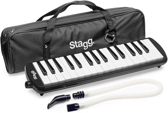 Stagg Melodica 32 Keys, Pianica, 2 Mouthpieces Included with Carry Bag, Black | Beginner melodion keyboard for students, soft case included, portable music practice, school band ready, easy to learn