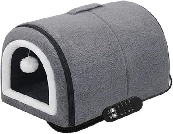 Cat Heated Bed,Cat Bed Cave - Removable Semi-Enclosed Nest with Arched Roof Temperature Adjustment for Small Medium Breed Puppy Winter Travel Home