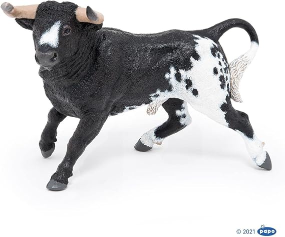 Papo - Realistic Black and White Spanish Bull Figure - Ages 3+ Farm Life Collection - Educational Play Farm Animals - Gift Idea Toy for Girls and Boys