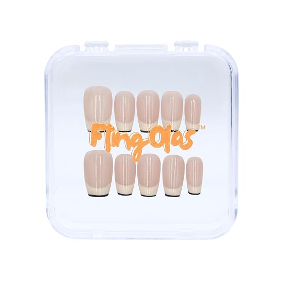 Press-on Nails, Handmade with Gel UV Finished, False nails with Nail Kit, Reusable, Medium Coffin Shape for Women, 10PCS, French Tip, Medium Size