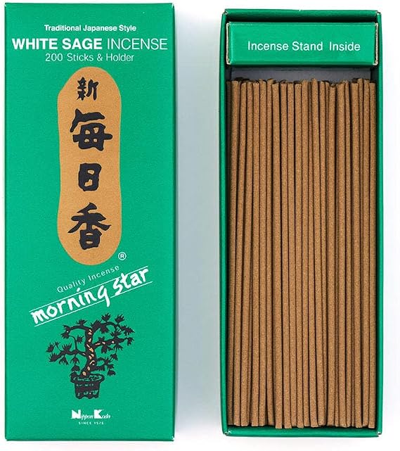 Morning Star - Sage 200 Sticks and Holder by NIPPON KODO, Japanese Quality Incense, Since 1575