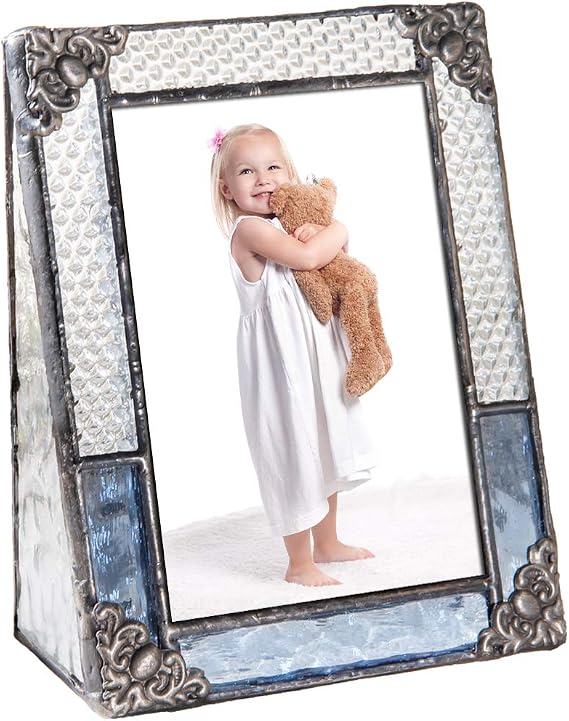 J Devlin 2.5x3.5 Blue Stained Glass Picture Frame Vertical Photo