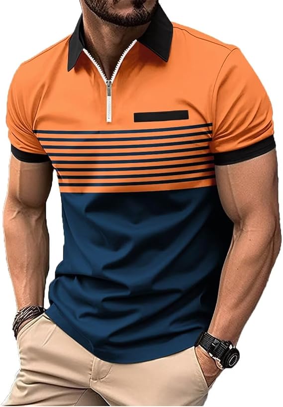Men's Polo Shirts Short Sleeve 2025 Casual Polo T Shirt Color Block Slim Fit Golf Shirts with Pocket