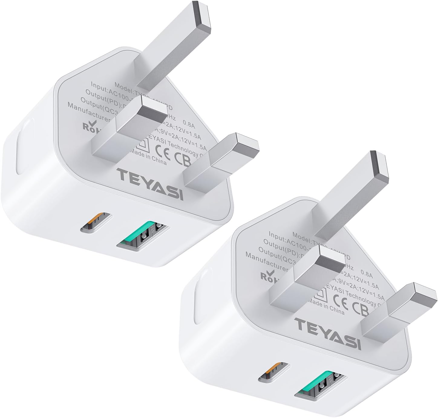 USB C Plug, 2PACK 25W USB A and C Charger Plugs UK Fast Charge for iPhone Apple 17 Pro Max17 Air 16e 16 Plus16 Pro Max 15 14 13 12 11 SE Watch iPad Mini Air A16, Type A USBC Port Wall Charging Plug