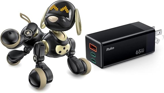 Ruko 18011 Black Gold Robot Dog Toy and 3 Port PD65W USB C Charger