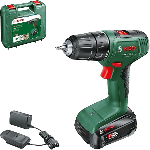 Bosch Home and Garden EasyDrill 18V-40 akülü vidalama makinesi (ahşap, metal ve plastik üzerine vidalama veya delme; 18 Volt sistem; 1 x akü 2,0 Ah; çanta içinde)