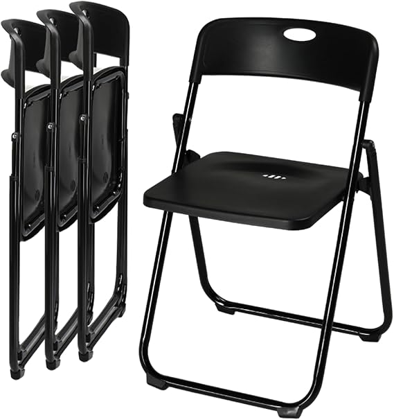 Karl home 4 PCS Plastic Folding Chair, Lightweight Foldable Chair, Black
