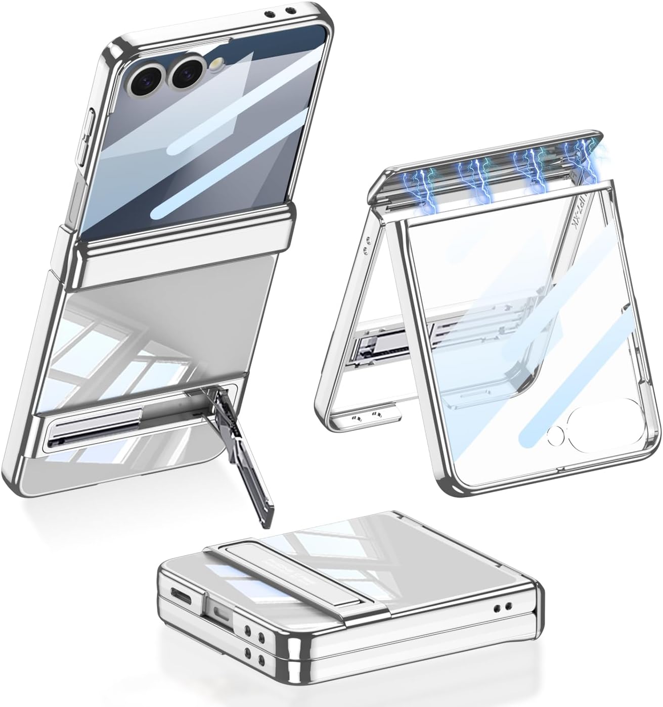 Case Compatible with Galaxy Z Flip 7 Camera Protected Transparent Design CNS Lego Stand Cover - Silver