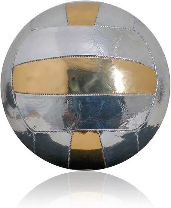 New Vintage Leather-Look Silver Gold PU Volleyball Size 4 Retro Style 18 Panel Ball