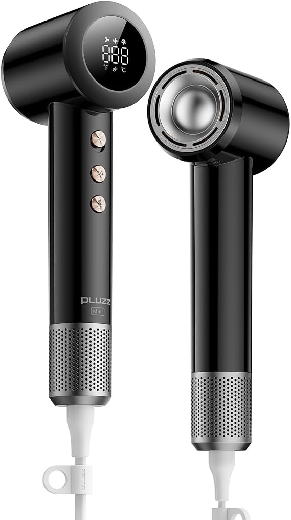 Mini Hair Dryer, Ultra Lightweight 0.59lb Small Travel Blow Dryer with 500M Negative Ions & NTC Heat Control, 110,000 RPM Brushless Motor High Speed Ionic Hair Dryers Digital Display, Compact