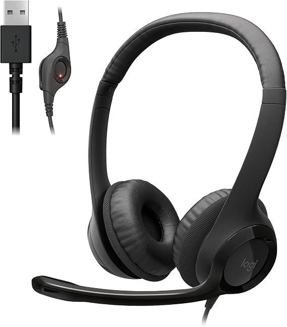 Logitech Headset USB Connection, Noise Canceling with Microphone H390r, Stereo Control, Lightweight, Microphone, Headphones, Black, Windows, Mac, Chrome, Telework, Remote Work, Web Conferencing