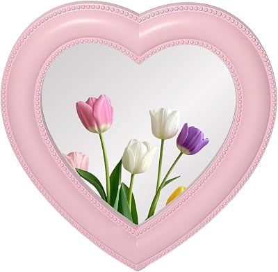 Heart Magnetic Locker Mirror for Girls, 6.9x7.3 Real Glass Mirror Magnetic for School Locker, Locker Accessories Makeup Mirror for Bathroom Fridge Office Cabinet Gym Pink