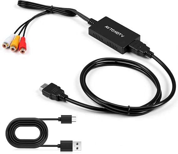 LUIRSAY RCA to HDMI Adapter 1080P AV to HDMI Converter with HDMI Cable AV to H-DMI Converter for PS2/PS3/Xbox/Wii/SNES/N64/DVD/VHS Support PAL/NTSC - Plug & Play H-DMI to RCA Cable Solution