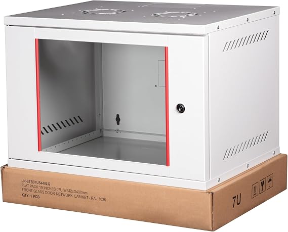 Lande 7U 19" Security Box Duvar Tipi Kabinet, Demonte, 542mm Genişlik, 400mm Derinlik, Açık Gri Renk