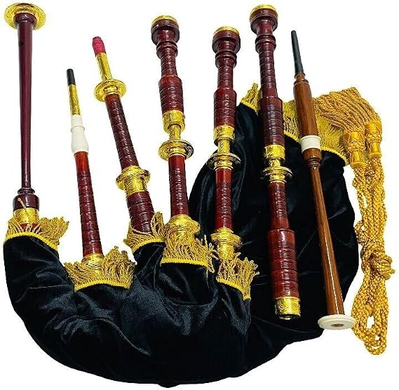 Highland Bagpipe Golden Engraved Mounts Rosewood Made Bagpipe Natural Finish With Free Bag