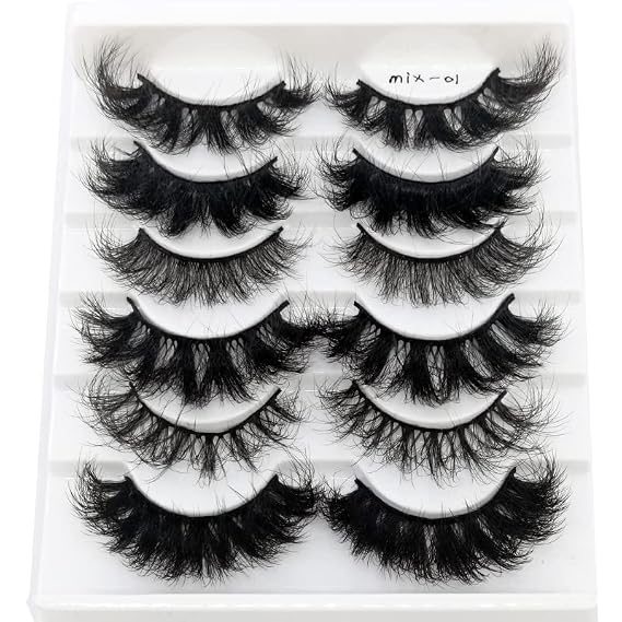 6 Pairs False Eyelashes Cat-Eye Fluffy Faux Mink Lashes 8D Wispy Lashes Pack Dramatic Long Thick Volume Eyelashes (Mix-01)