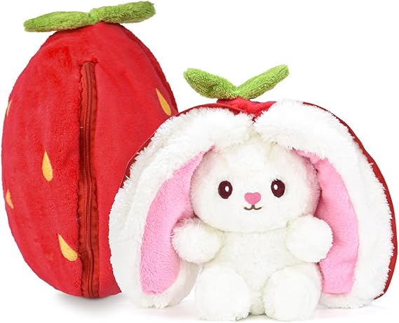 Pelüş Çilek Tavşan,Tavşan pelüş hayvan, pelüş hayvan, çilek, paskalya tavşanı, pelüş kulaklı çilek çanta,peluş çilek tavşan, çilek, pelüş