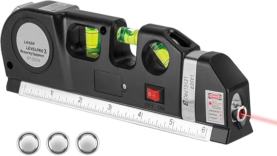Laser Level Pro 3 | Self-Leveling Spirit Level with Laser Line & 2.5m Measuring Tape for DIY, Carpentry, Picture Hanging, Tiling & Construction Projects