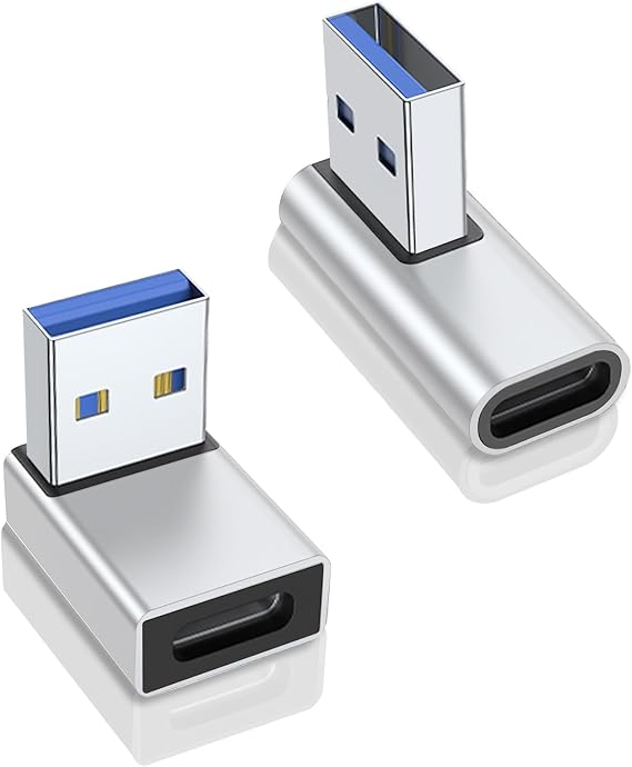 2-Pack 90 Degree USB A Male to USB C Female Adapter