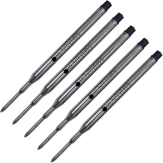5 Pack - Monteverde"K" Style Ballpoint Refill to Fit Sheaffer Ballpoint Pens, Gel Ink, Fine Point, Soft Roll, S42, (Bulk Packed) (Black)