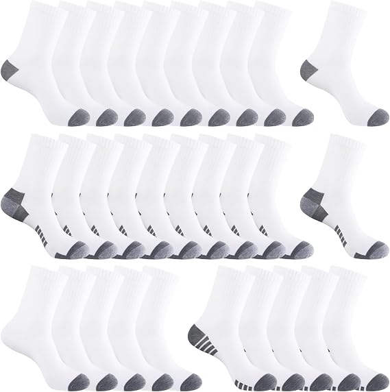 30 Pairs of Thin Crew Socks for Men & Women - Breathable Casual Socks in Bulk Wholesale Value Classical Pack