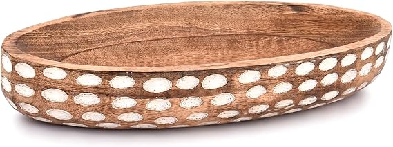 NIRMAN Mango Wood Decorative Bowl for Table Centerpiece Dining Living Room Home Kitchen Decor (14" x 6" x 2.3")
