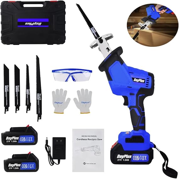 21V Brushless One-Handed Reciprocating Saw,Cordless Saw Ultra-Light Electric Saw Kit with 21.5Ah Battery,4 Saw Blades,0-1900 RPM,LED Light,Variable Speed for Wood,Metal,PVC Pipe,Trees Trimming